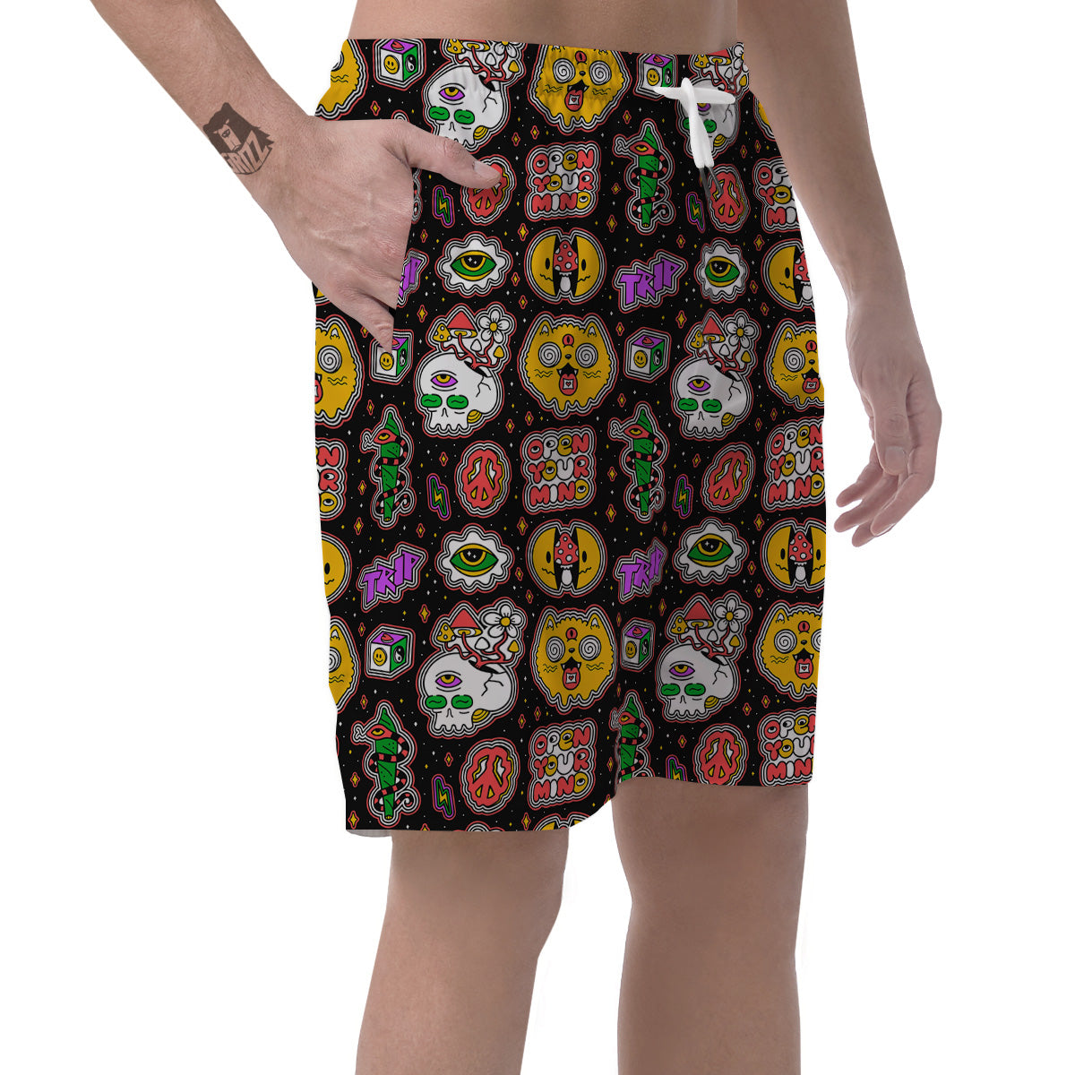 Psychedelic Funny Crazy Colorful Print Pattern Men's Shorts-grizzshop