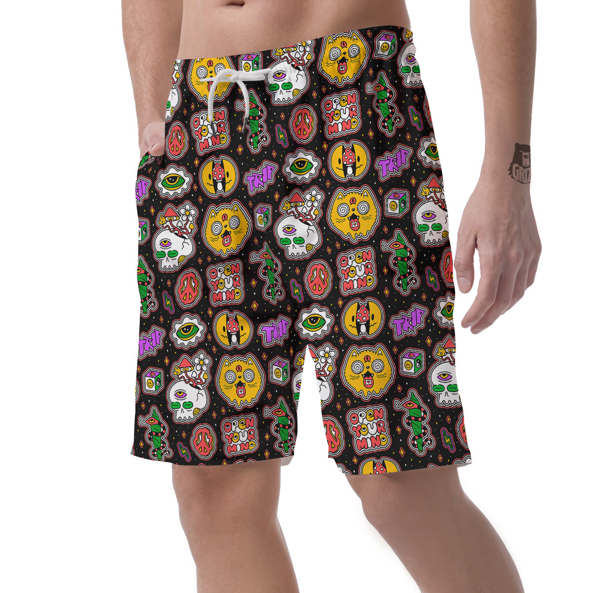 Psychedelic Funny Crazy Colorful Print Pattern Men's Shorts-grizzshop