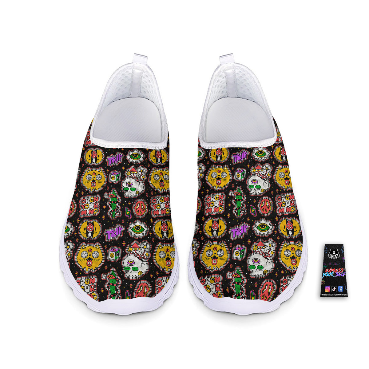 Psychedelic Funny Crazy Colorful Print Pattern Nurse Shoes-grizzshop