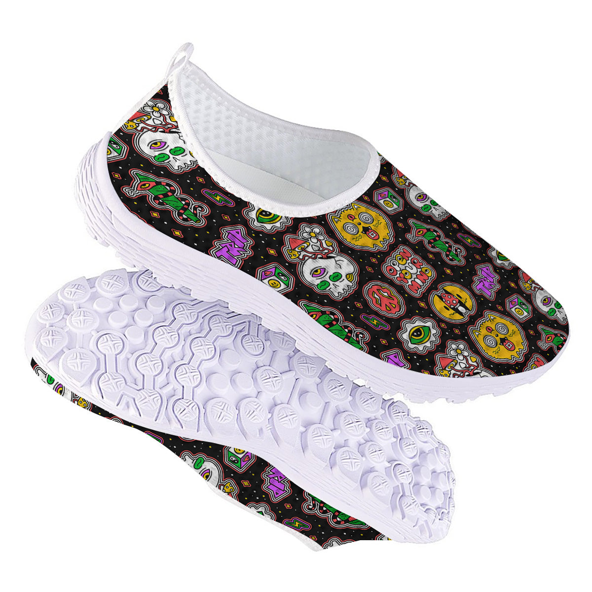 Psychedelic Funny Crazy Colorful Print Pattern Nurse Shoes-grizzshop