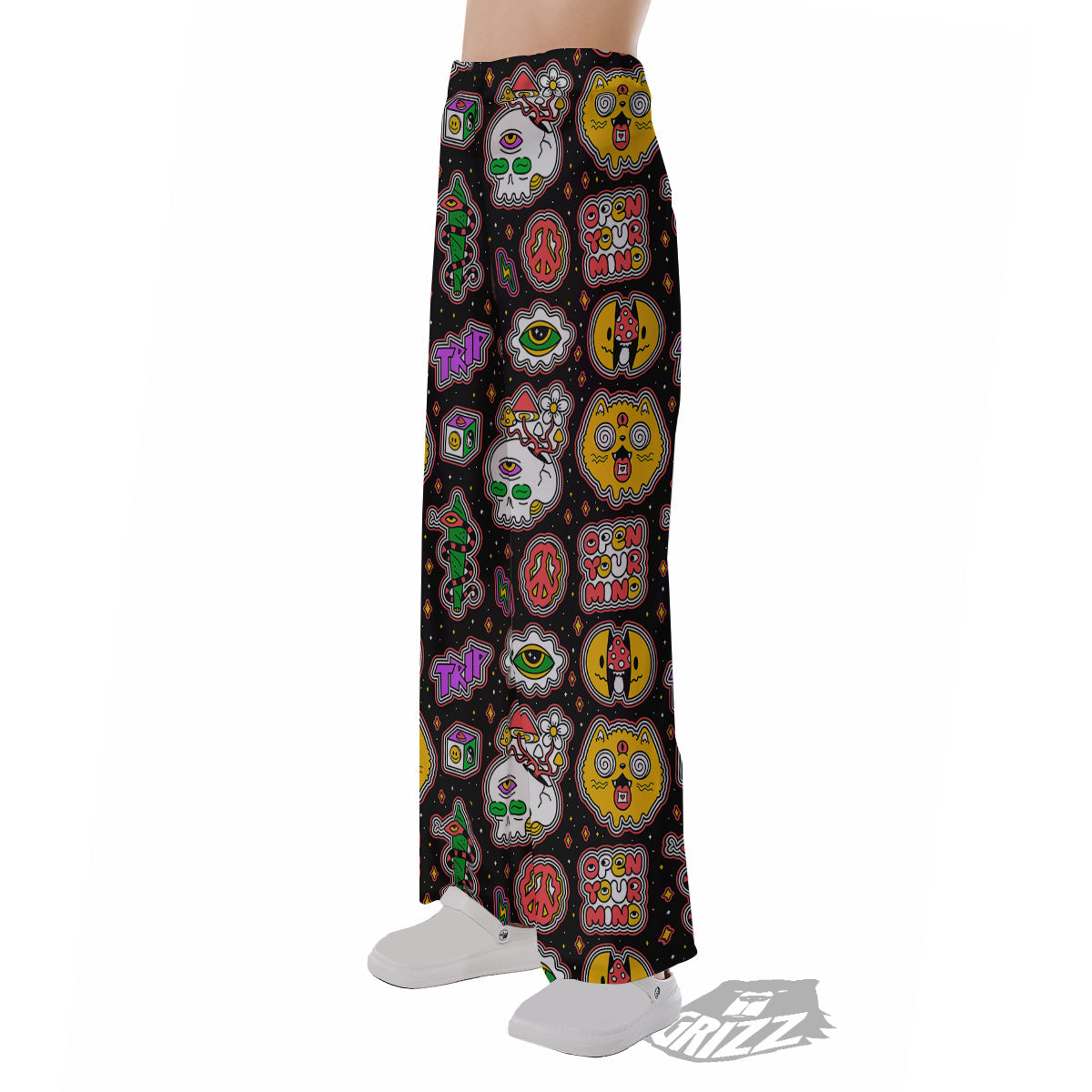 Psychedelic Funny Crazy Colorful Print Pattern Pajama Pants-grizzshop
