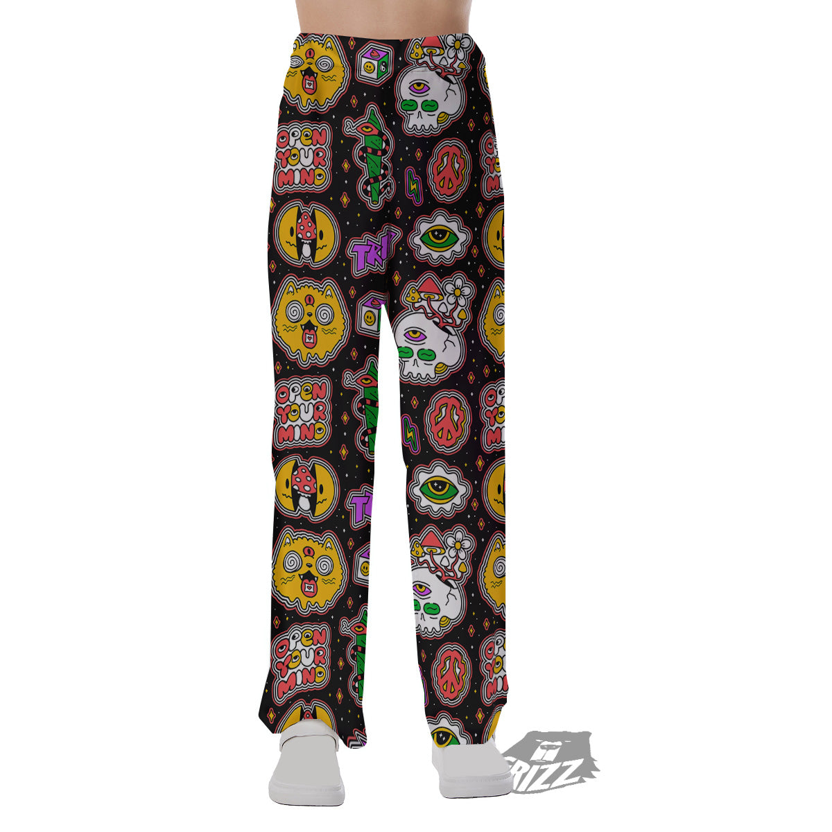 Psychedelic Funny Crazy Colorful Print Pattern Pajama Pants-grizzshop