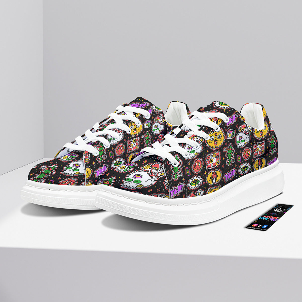 Psychedelic Funny Crazy Colorful Print Pattern Platform Shoes-grizzshop