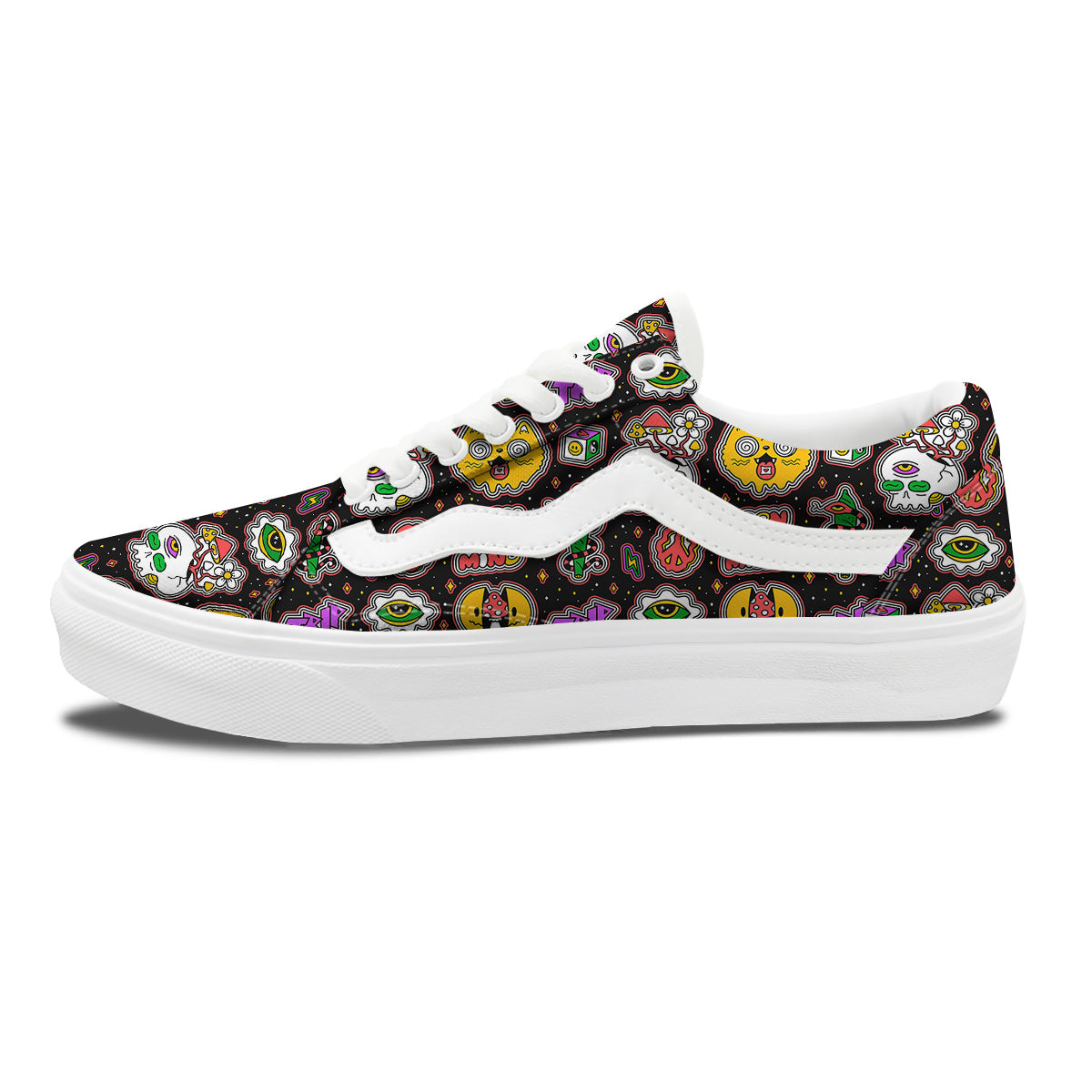 Psychedelic Funny Crazy Colorful Print Pattern Skate Shoes-grizzshop