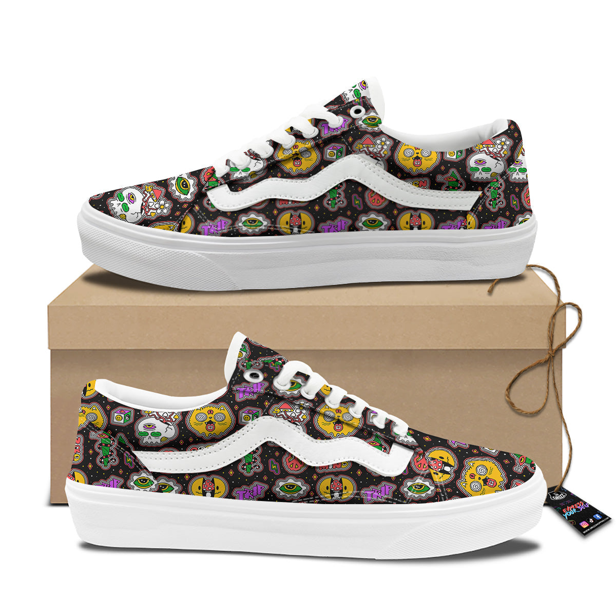 Psychedelic Funny Crazy Colorful Print Pattern Skate Shoes-grizzshop