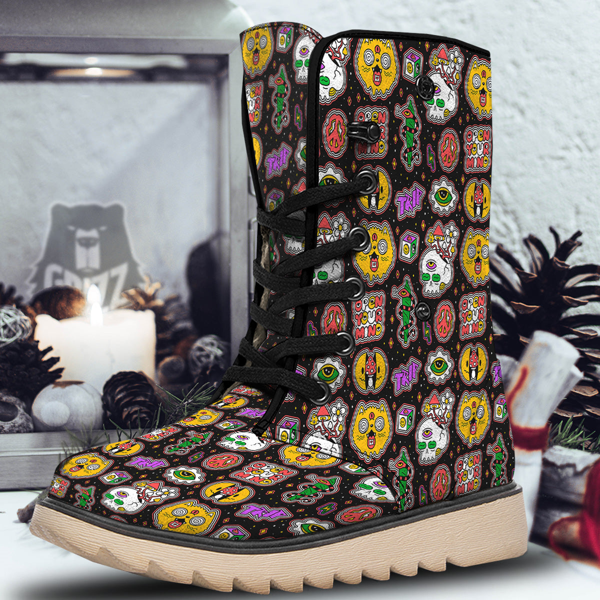 Psychedelic Funny Crazy Colorful Print Pattern Snow Boots-grizzshop