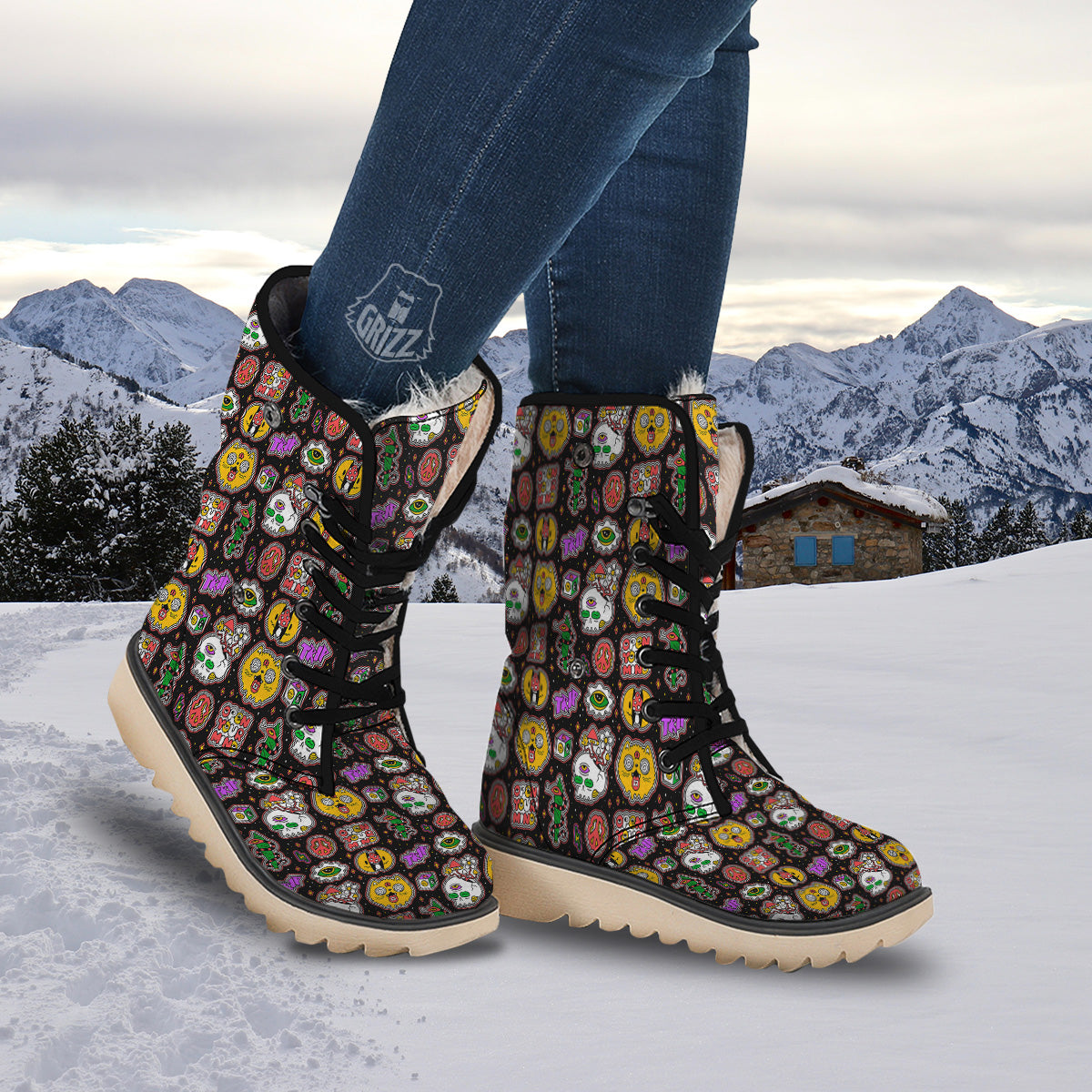 Psychedelic Funny Crazy Colorful Print Pattern Snow Boots-grizzshop