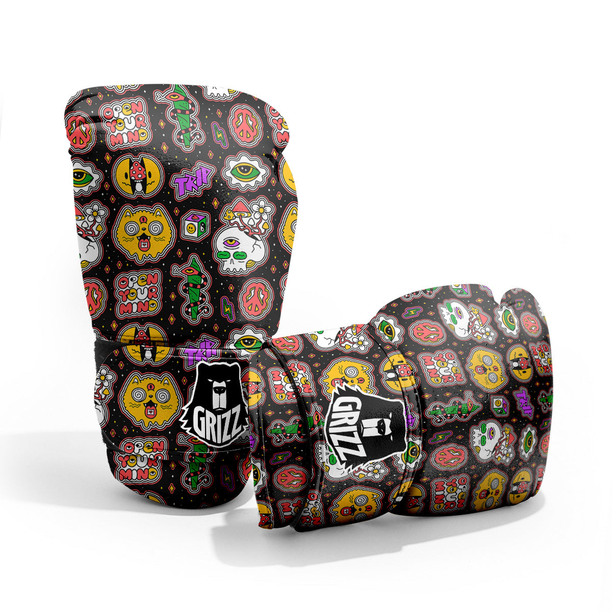 Psychedelic Funny Crazy Colorful Print Pattern Pro Boxing Glove