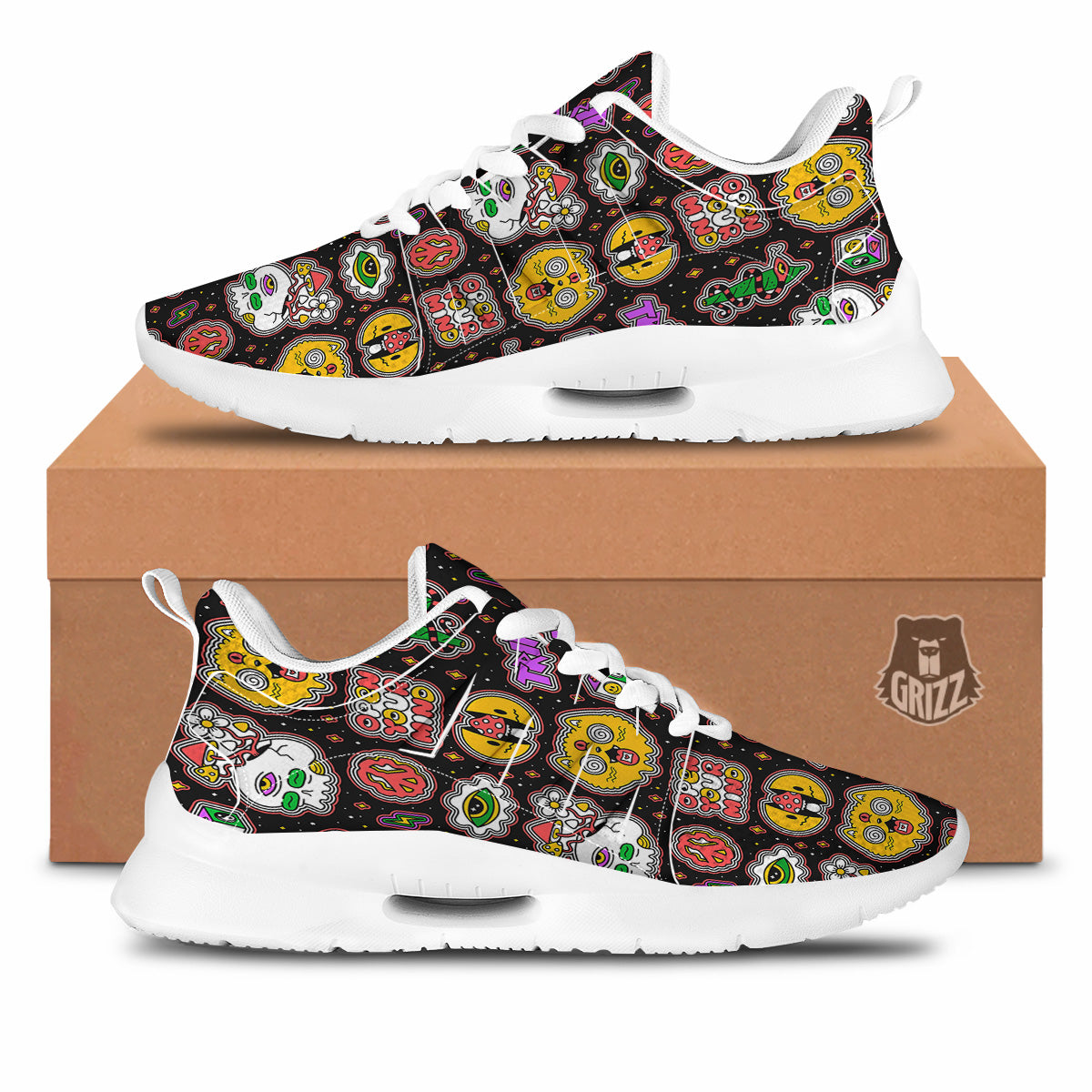 Psychedelic Funny Crazy Colorful Print Pattern Tennis Shoes-grizzshop