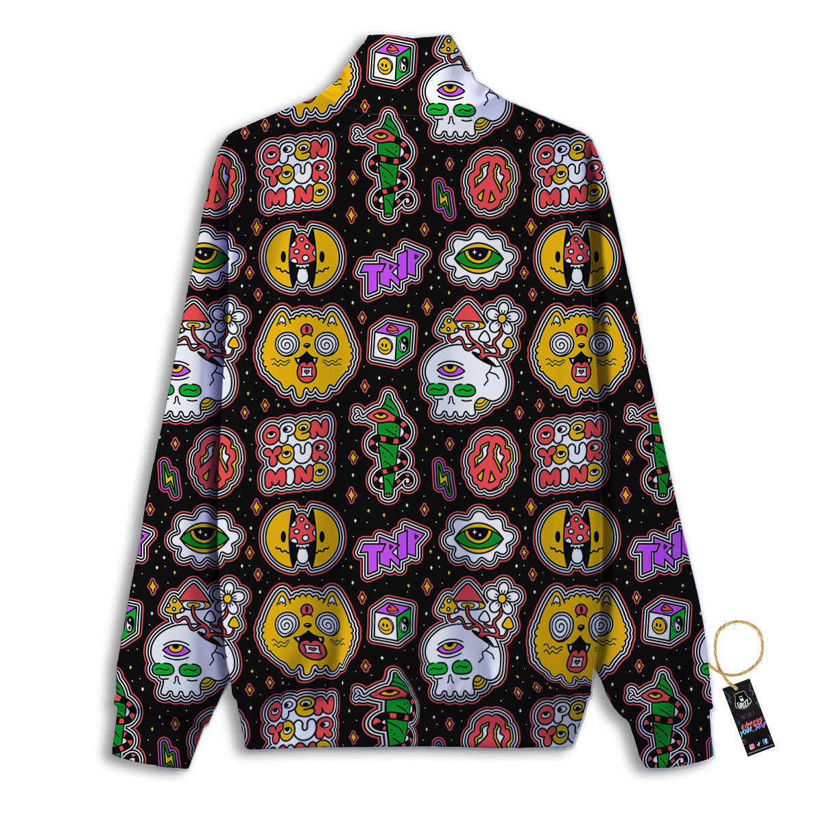 Psychedelic Funny Crazy Colorful Print Pattern Track Jacket-grizzshop