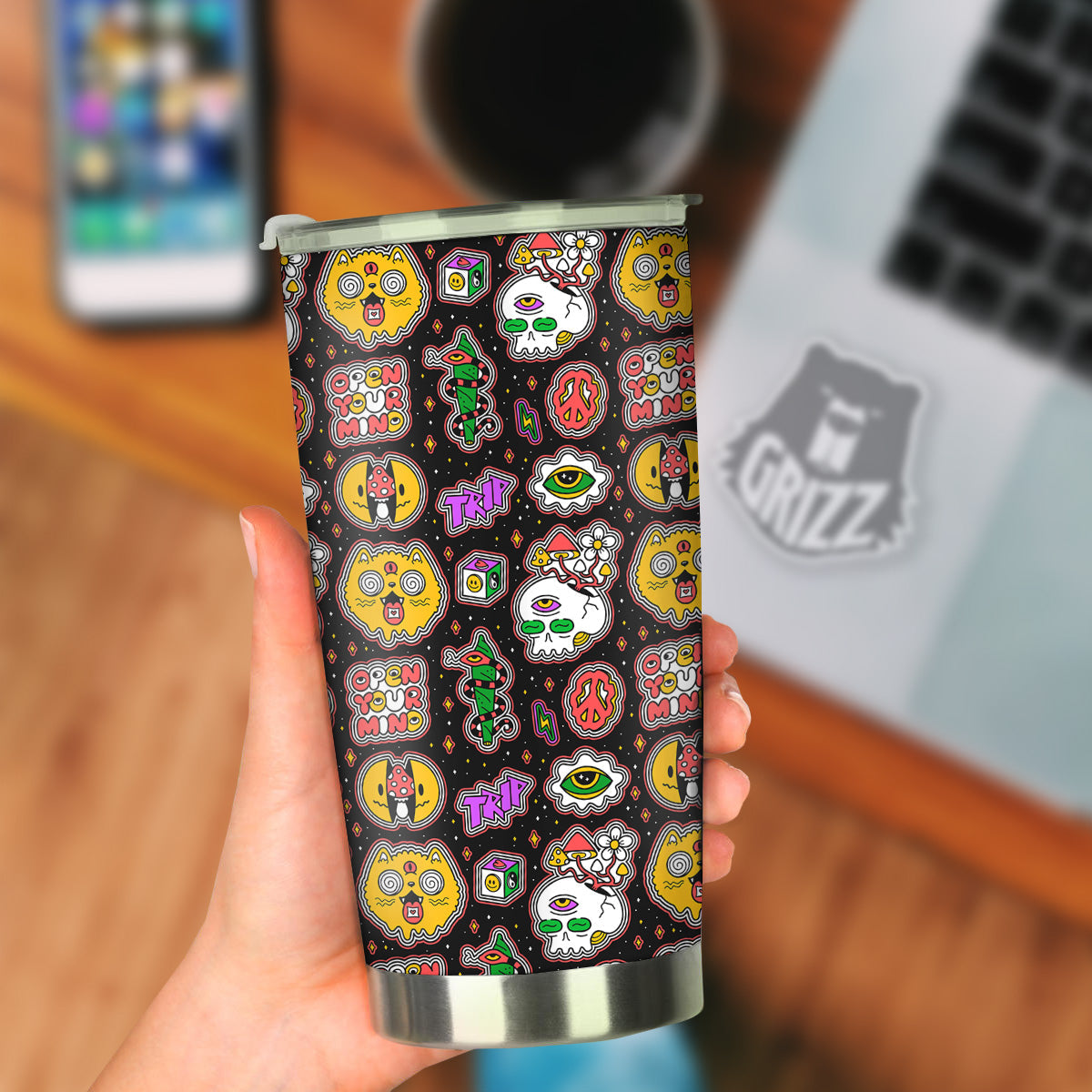 Psychedelic Funny Crazy Colorful Print Pattern Tumbler-grizzshop