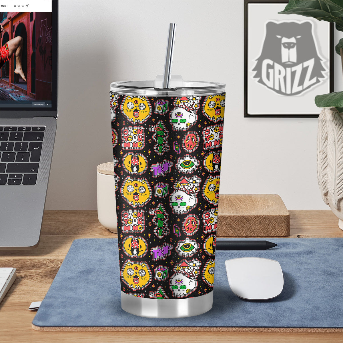 Psychedelic Funny Crazy Colorful Print Pattern Tumbler-grizzshop