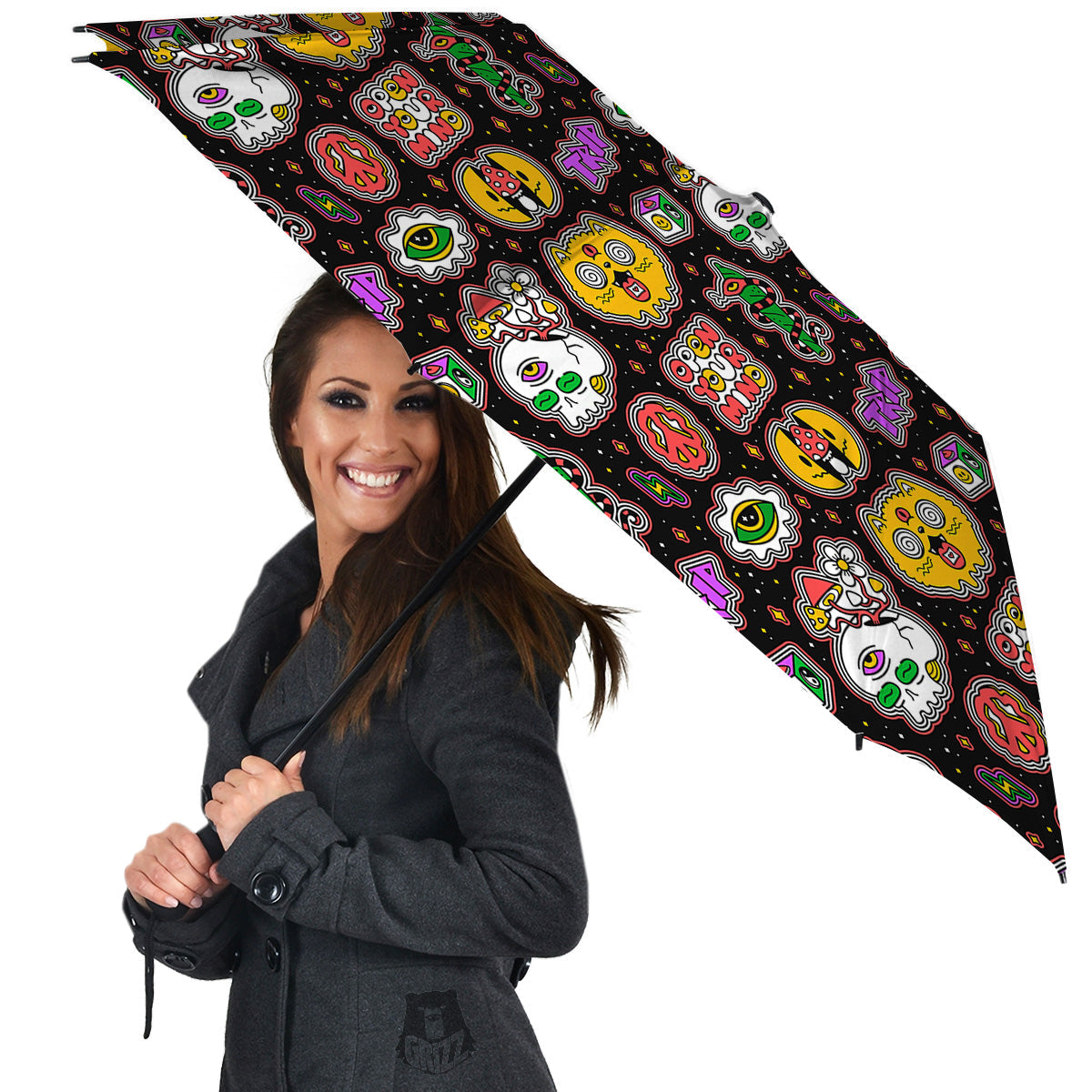 Psychedelic Funny Crazy Colorful Print Pattern Umbrella-grizzshop