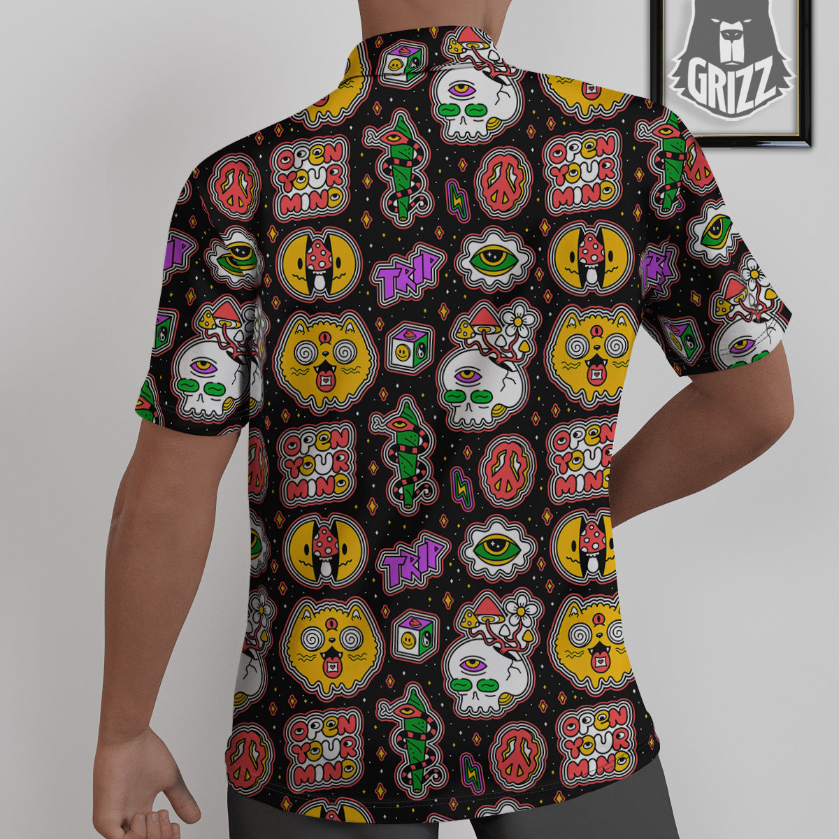 Psychedelic Funny Crazy Colorful Print Pattern Untucked Shirts-grizzshop