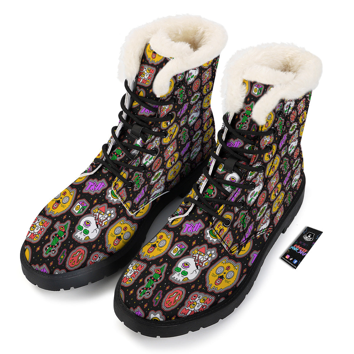Psychedelic Funny Crazy Colorful Print Pattern Winter Boots-grizzshop
