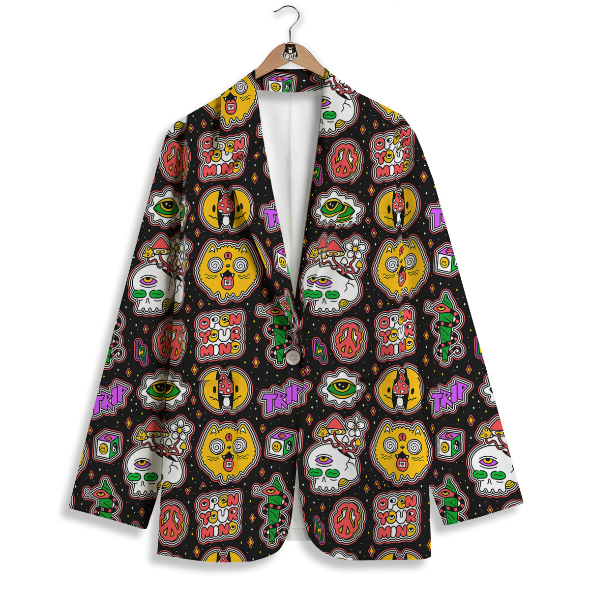 Psychedelic Funny Crazy Colorful Print Pattern Women's Blazer-grizzshop
