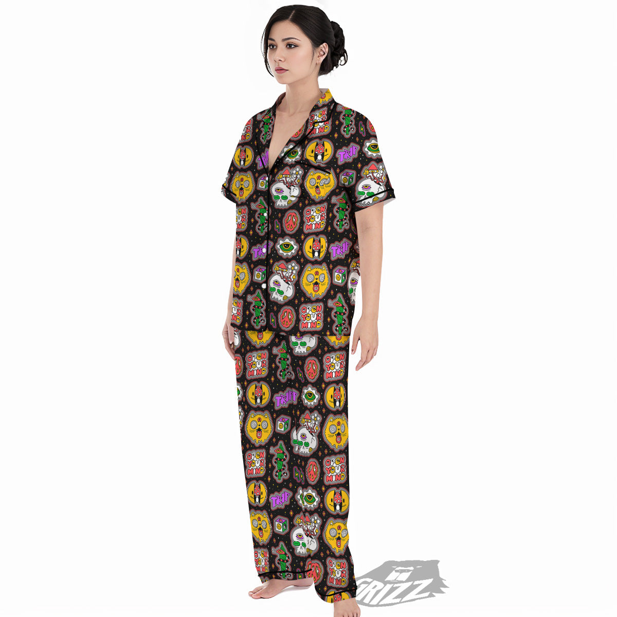 Psychedelic Funny Crazy Colorful Print Pattern Women's Pajamas Set-grizzshop