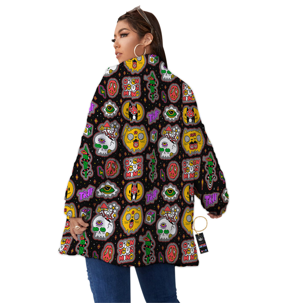 Psychedelic Funny Crazy Colorful Print Pattern Women's Sherpa Jacket-grizzshop