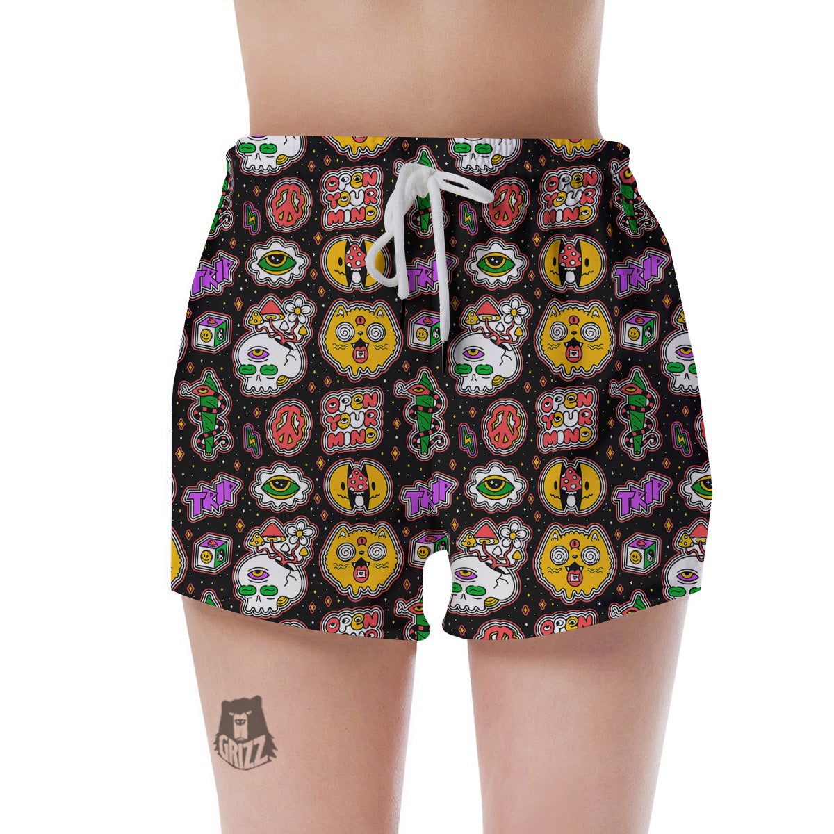 Psychedelic Funny Crazy Colorful Print Pattern Women's Shorts-grizzshop