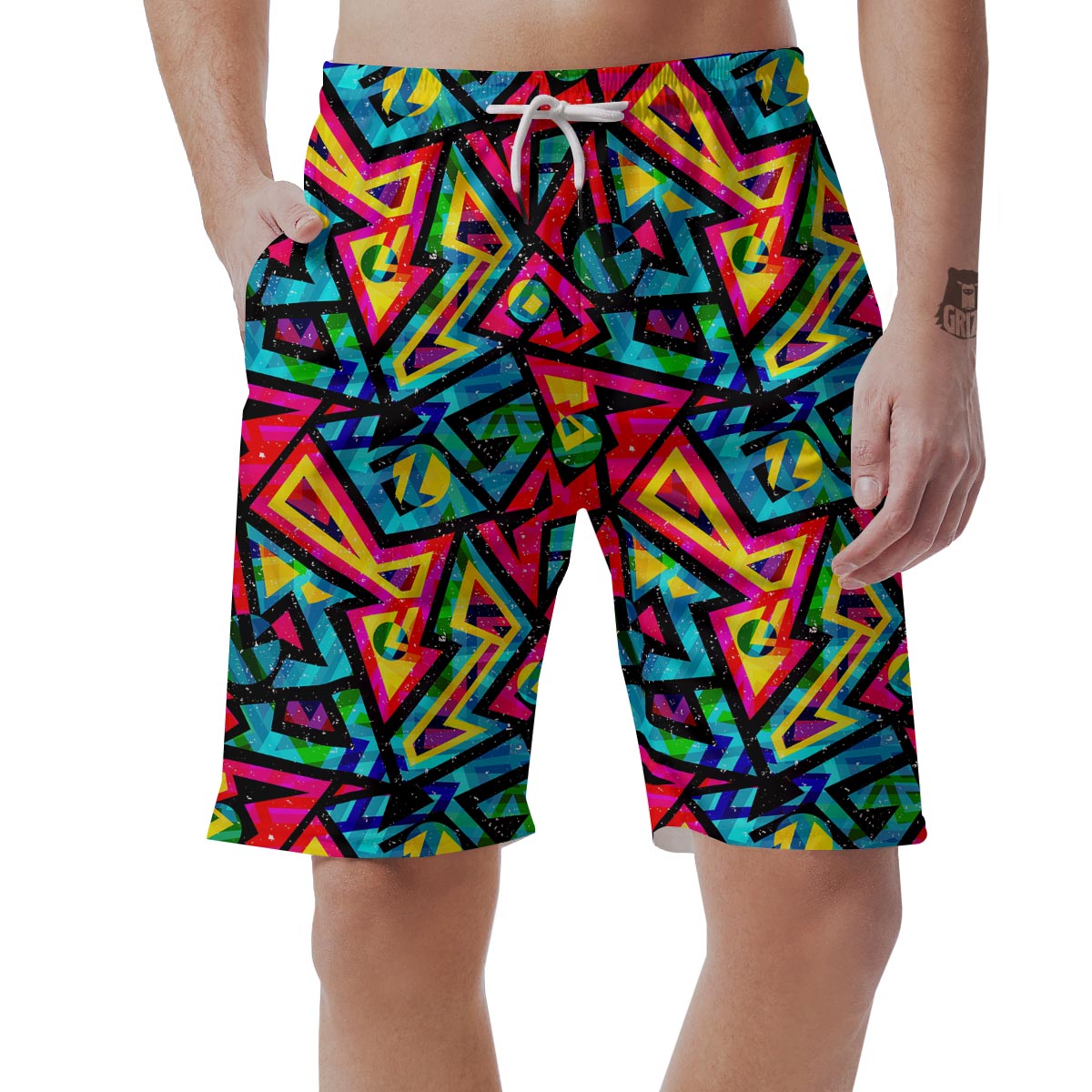 Psychedelic Geometric Print Men's Shorts-grizzshop