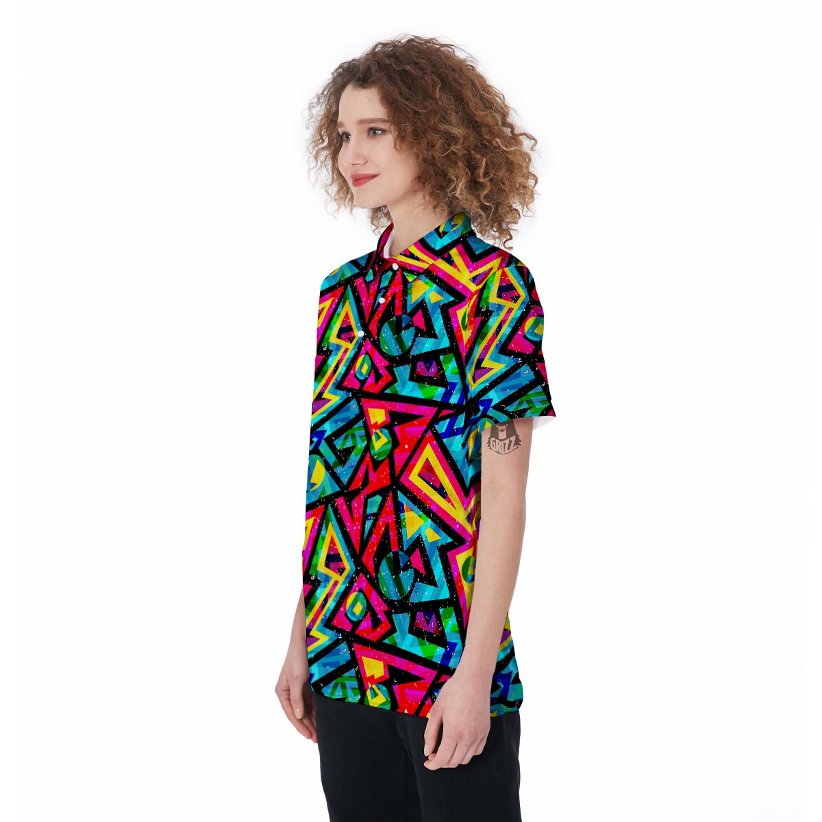 Psychedelic Geometric Print Women's Golf Shirts-grizzshop