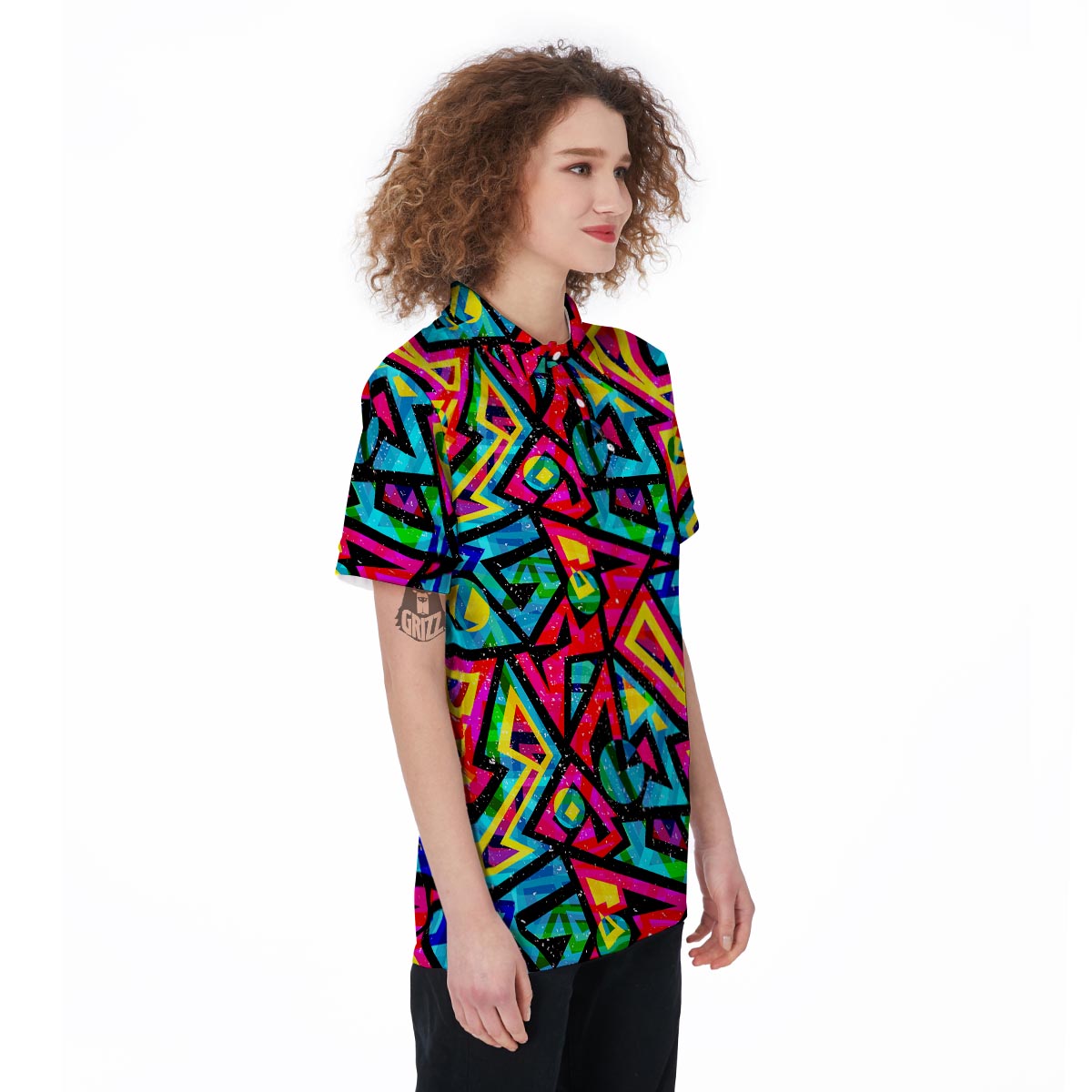 Psychedelic Geometric Print Women's Golf Shirts-grizzshop