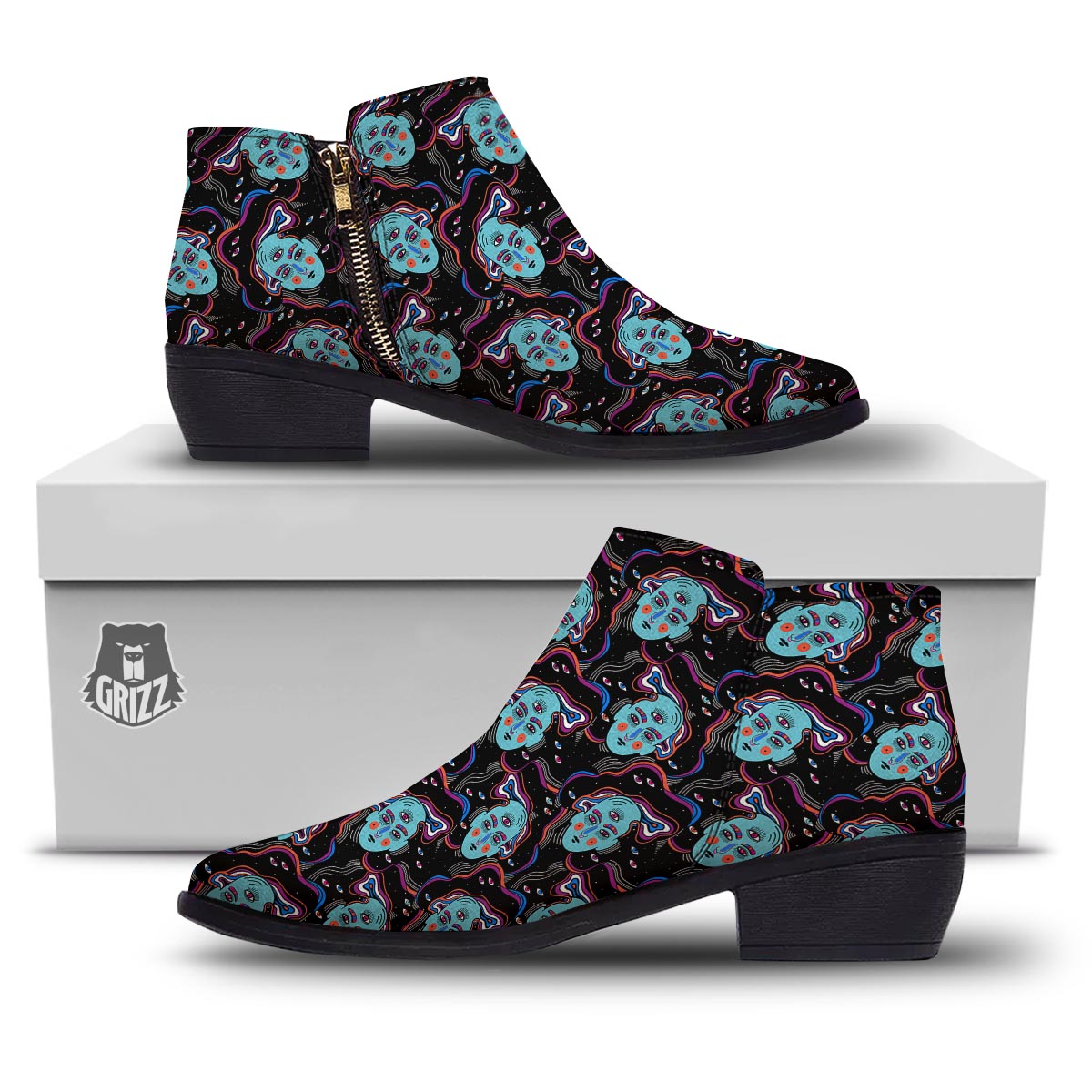 Psychedelic Hippie Retro Print Pattern Ankle Boots-grizzshop