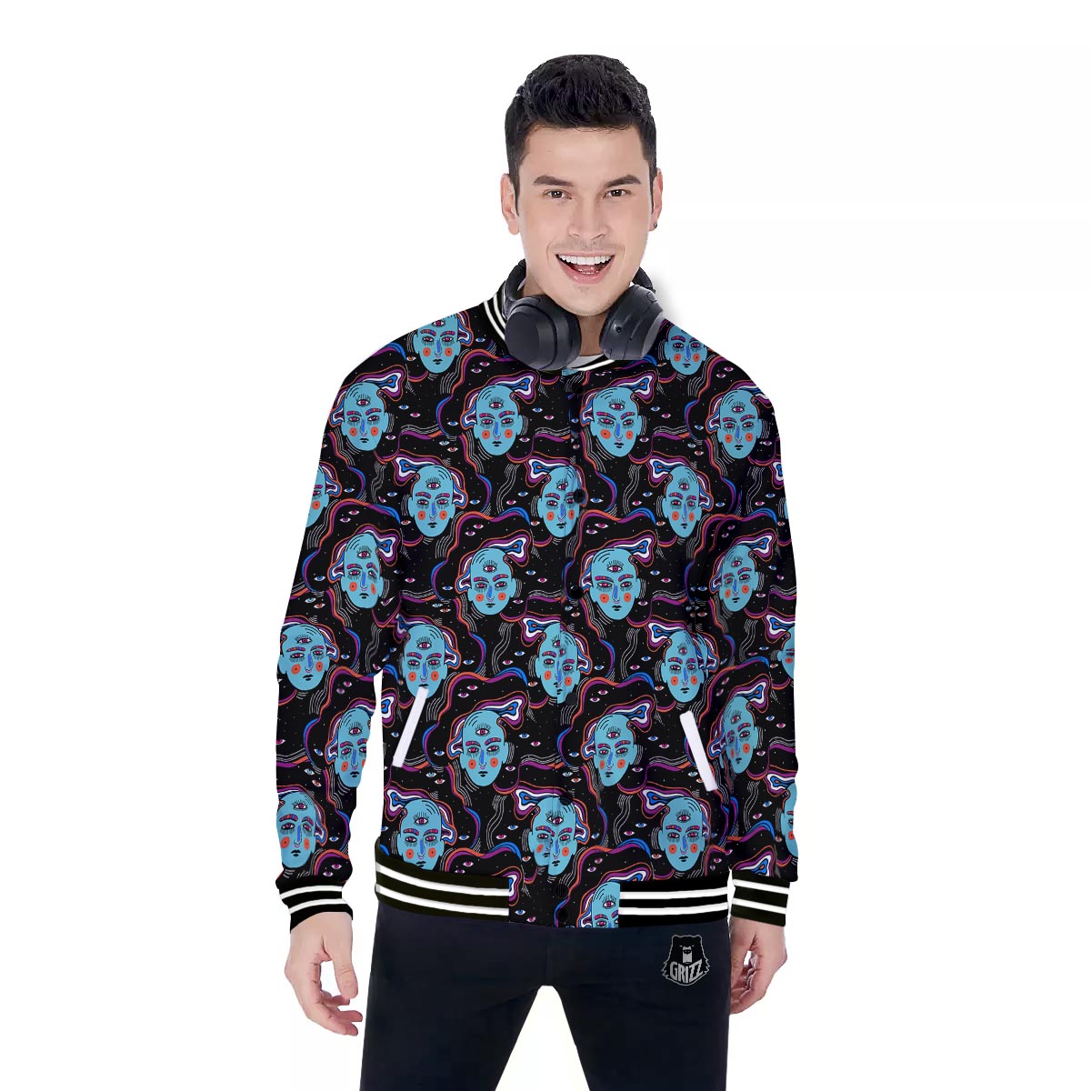 Psychedelic Hippie Retro Print Pattern Baseball Jacket-grizzshop