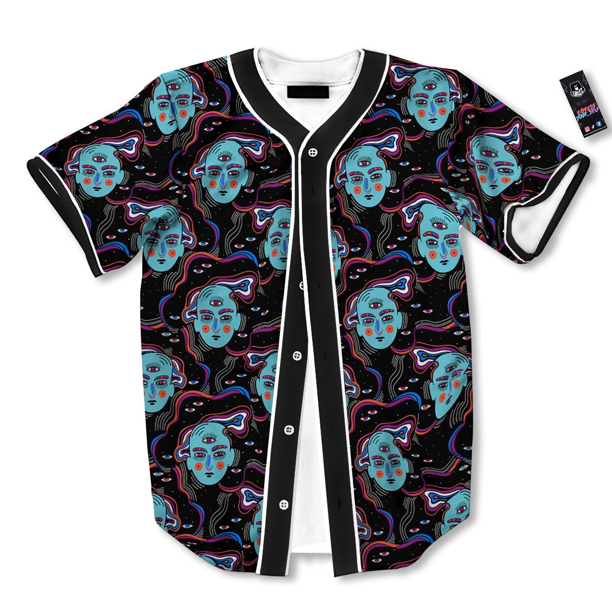 Psychedelic Hippie Retro Print Pattern Baseball Jersey-grizzshop