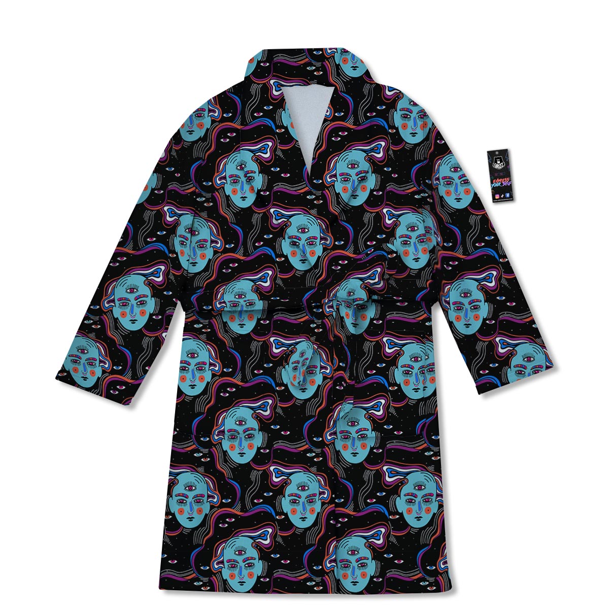 Psychedelic Hippie Retro Print Pattern Bathrobe-grizzshop