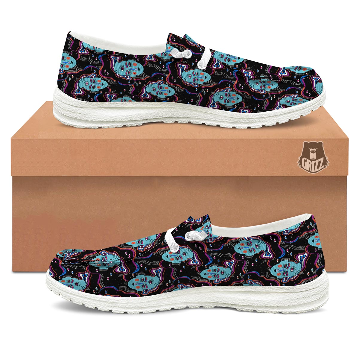 Psychedelic Hippie Retro Print Pattern Black Loafers-grizzshop