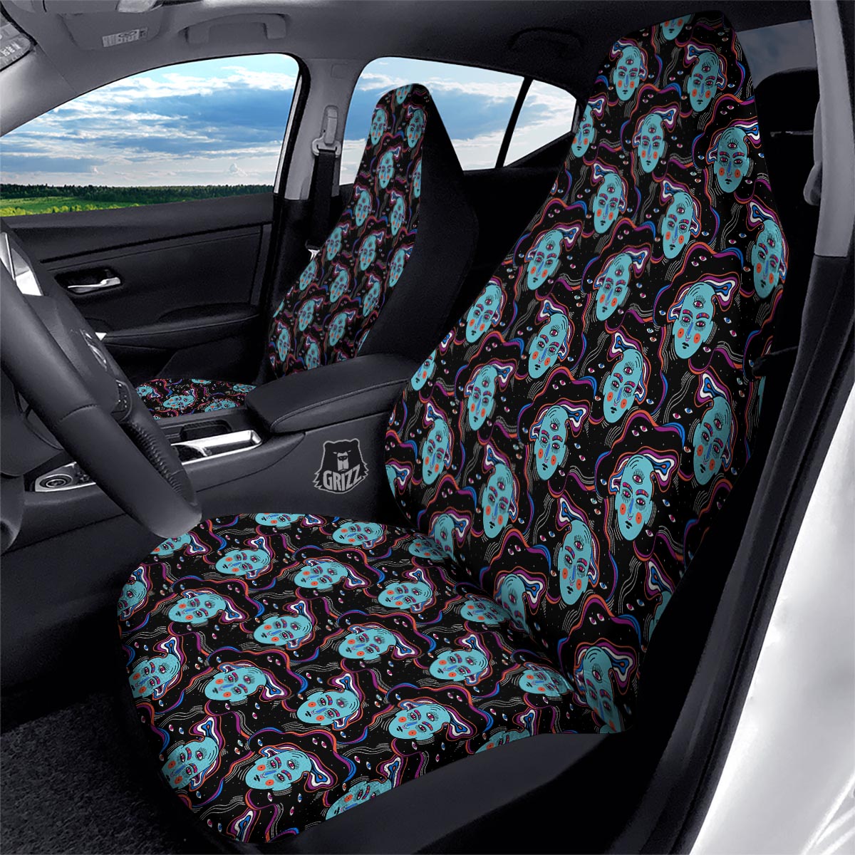Psychedelic Hippie Retro Print Pattern Car Seat Covers-grizzshop