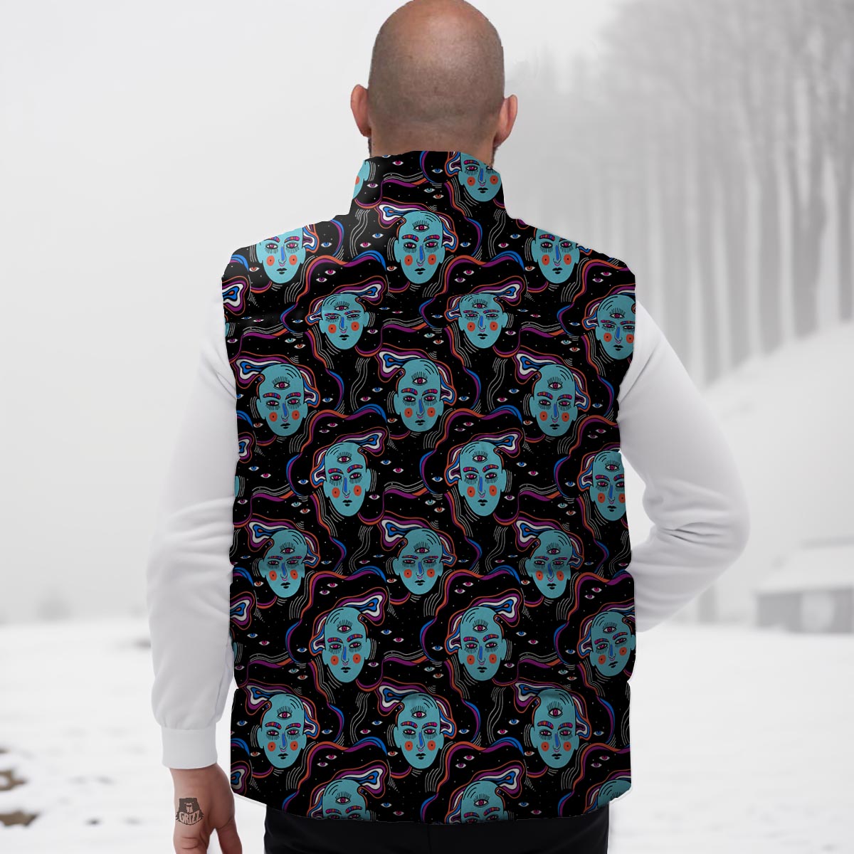 Psychedelic Hippie Retro Print Pattern Down Vest