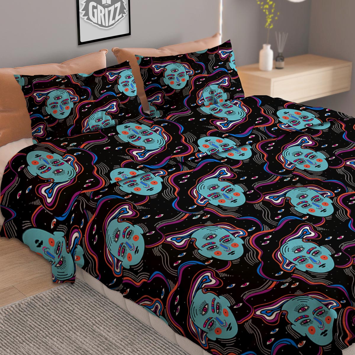 Poinsettia Watercolor Print Pattern Duvet Cover Bedding Set