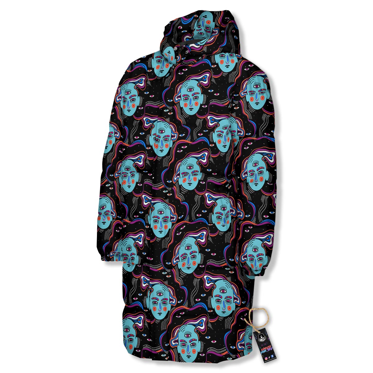 Psychedelic Hippie Retro Print Pattern Long Down Jacket-grizzshop
