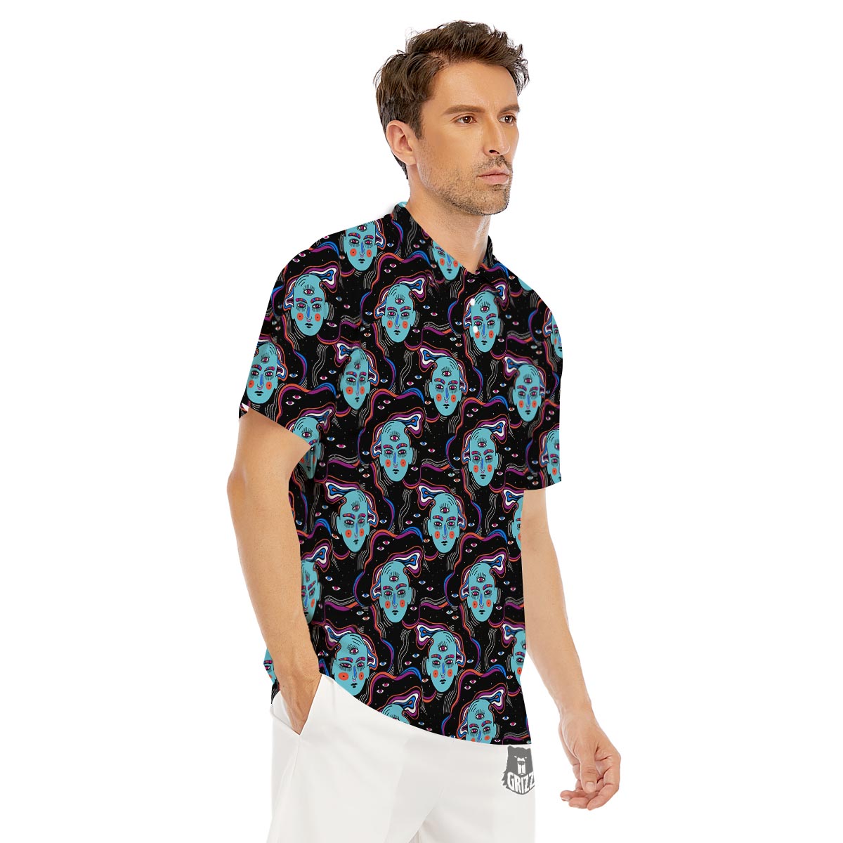 Psychedelic Hippie Retro Print Pattern Men's Golf Shirts-grizzshop