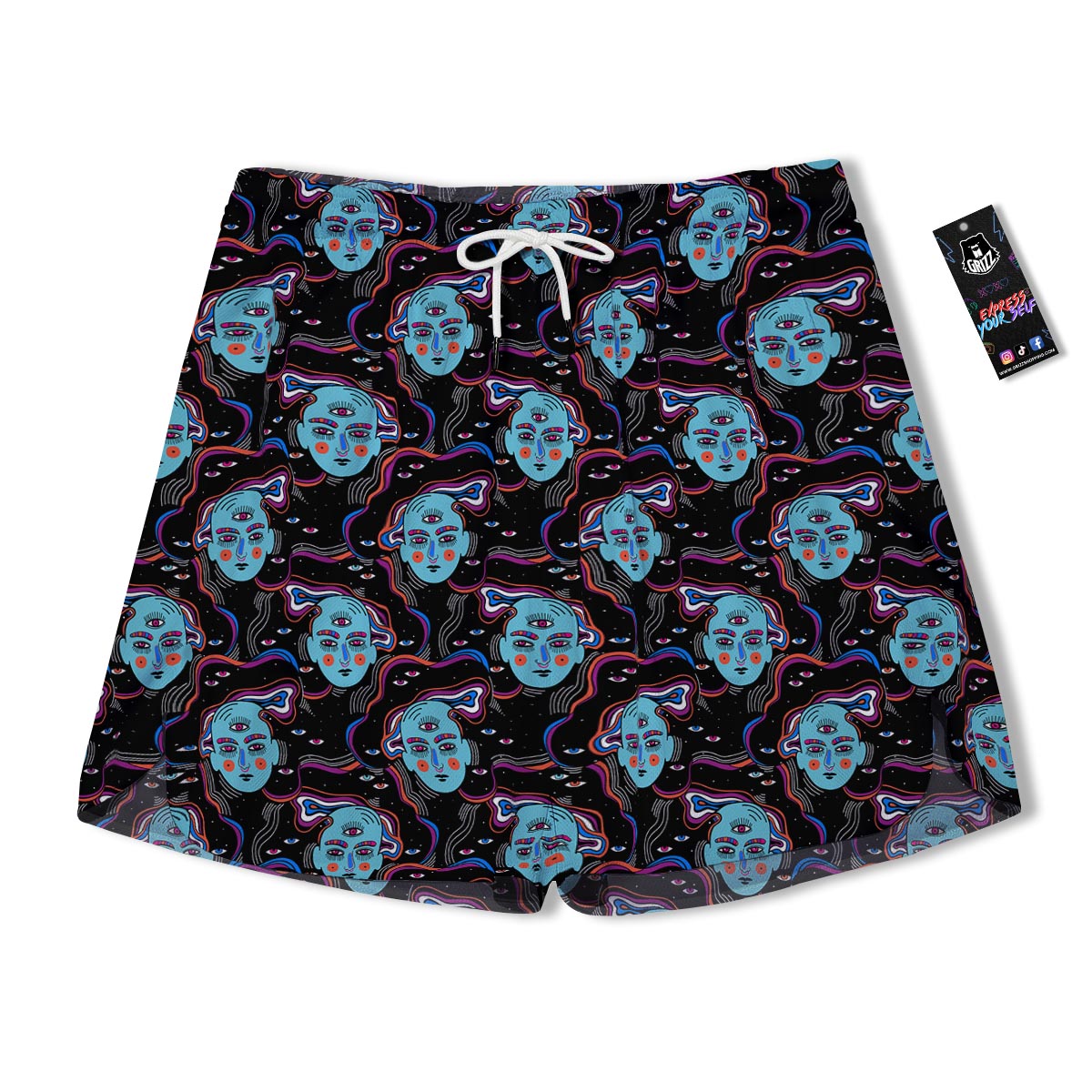 Psychedelic Hippie Retro Print Pattern Men's Running Shorts-grizzshop