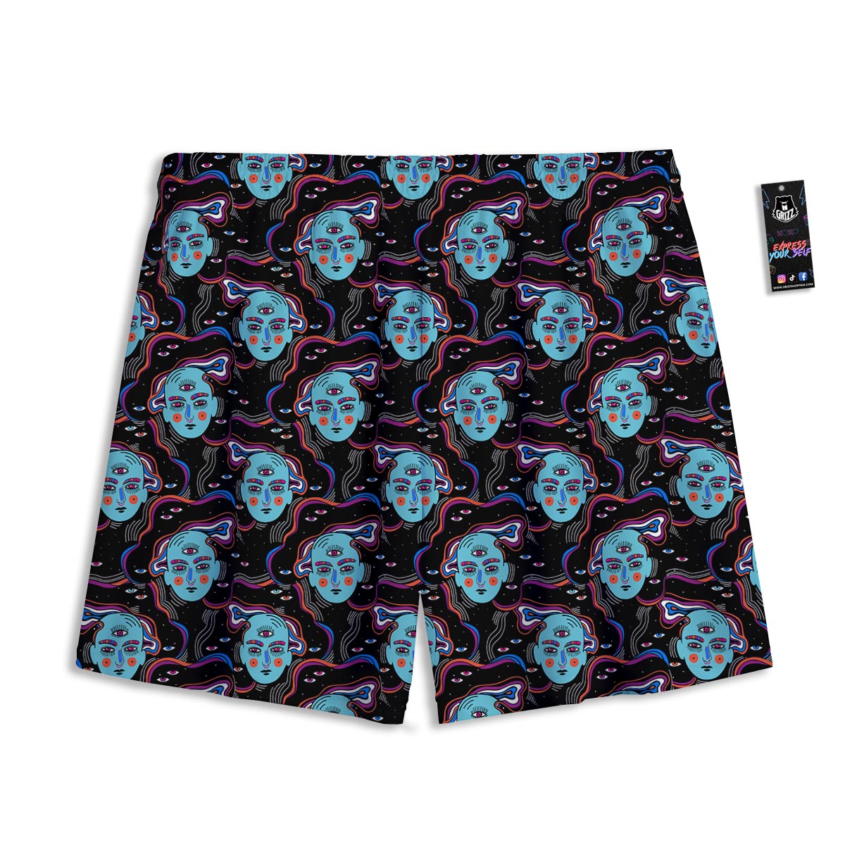 Psychedelic Hippie Retro Print Pattern Mesh Shorts