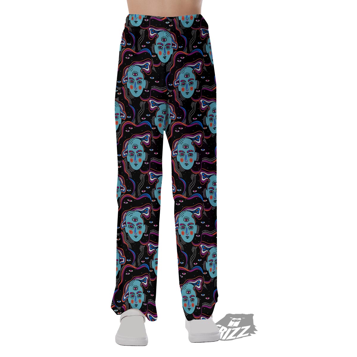 Psychedelic Hippie Retro Print Pattern Pajama Pants-grizzshop