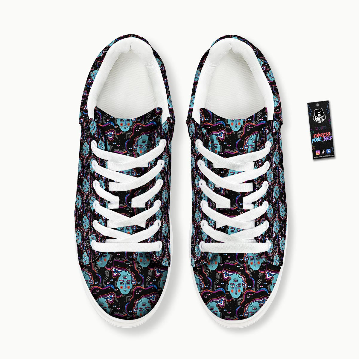 Psychedelic Hippie Retro Print Pattern Platform Shoes-grizzshop