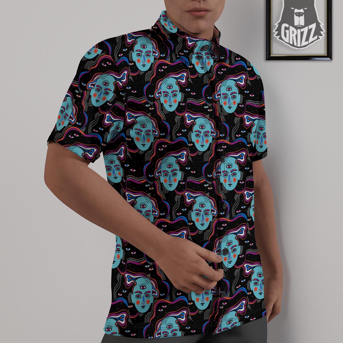 Psychedelic Hippie Retro Print Pattern Untucked Shirts-grizzshop