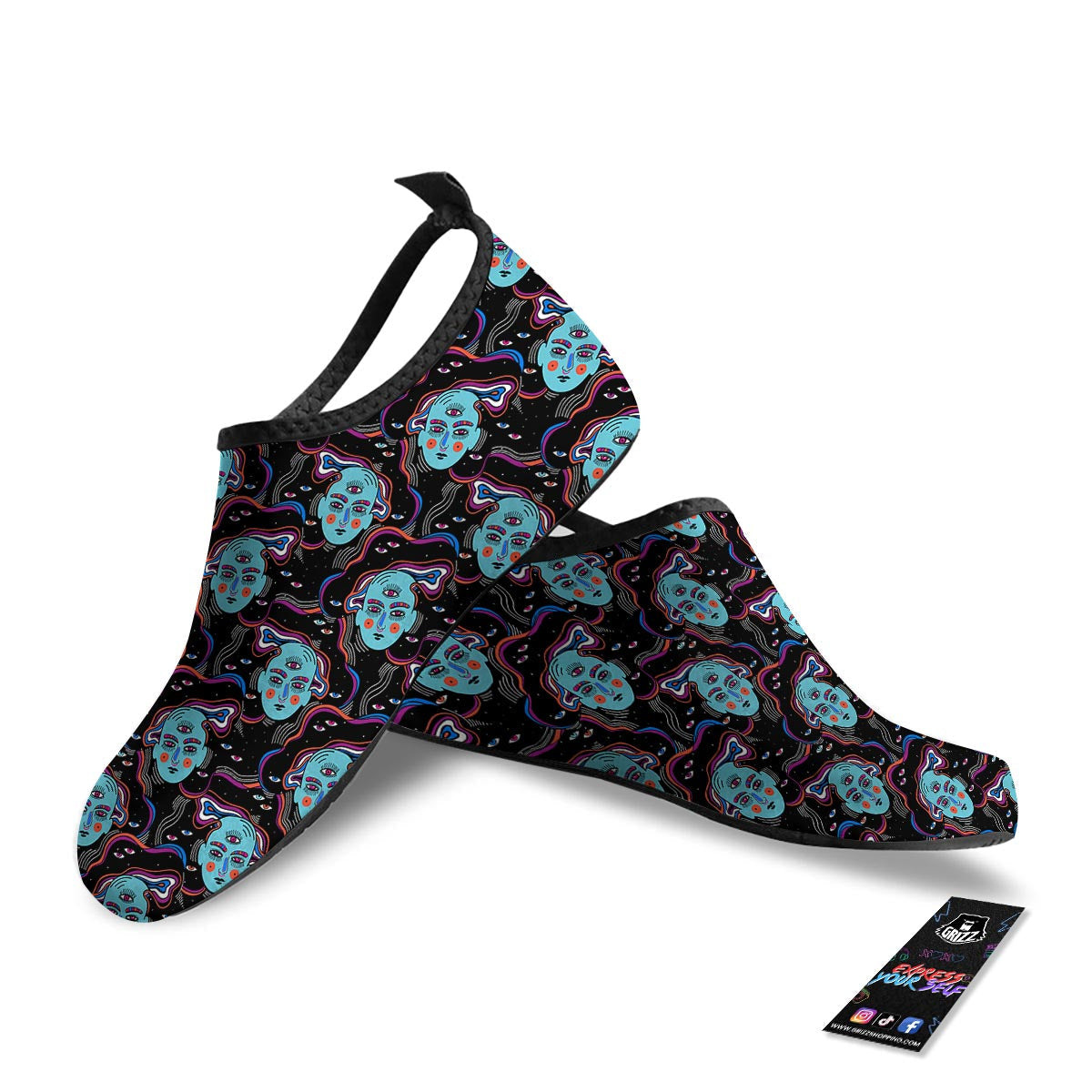 Psychedelic Hippie Retro Print Pattern Water Shoes-grizzshop