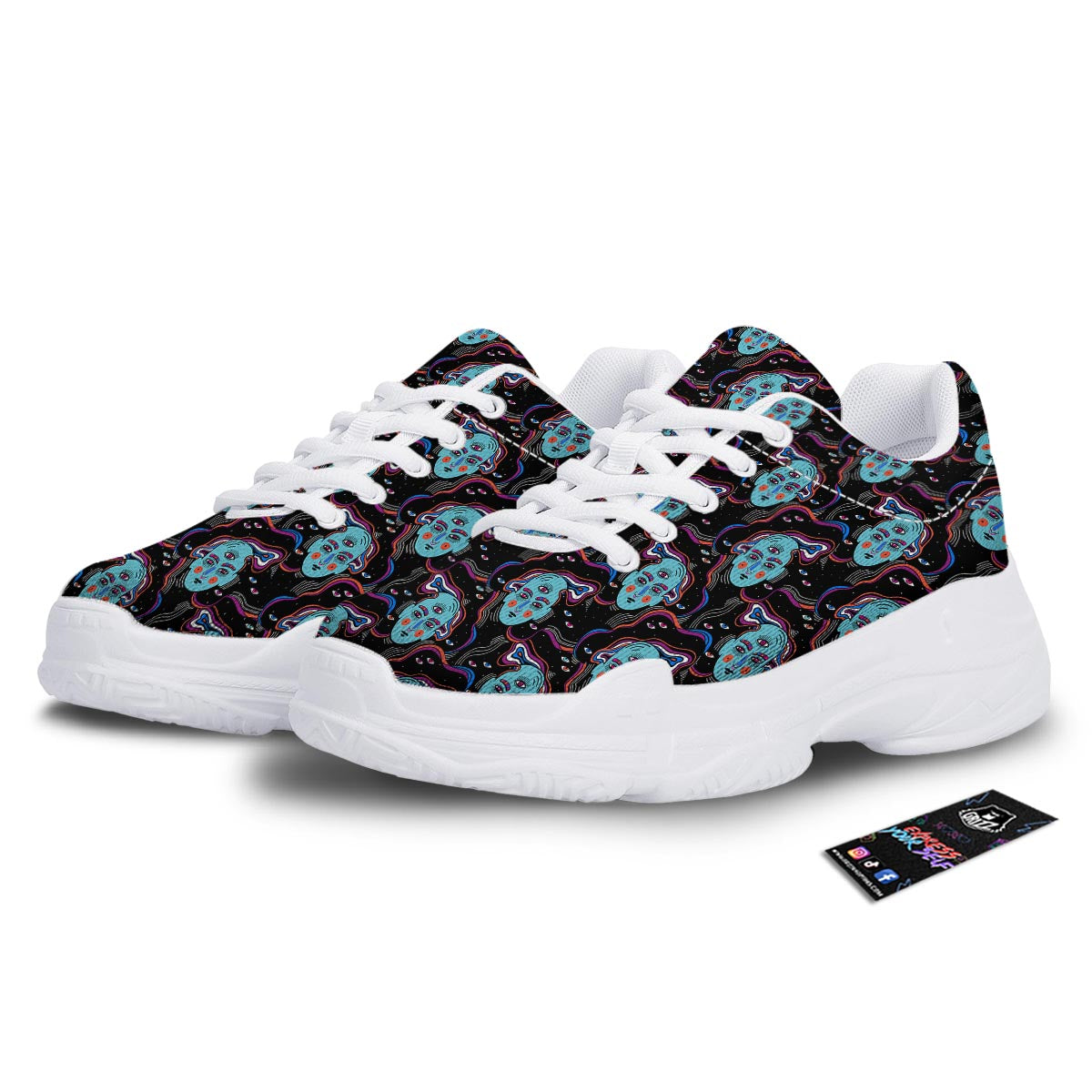 Psychedelic Hippie Retro Print Pattern White Chunky Shoes-grizzshop