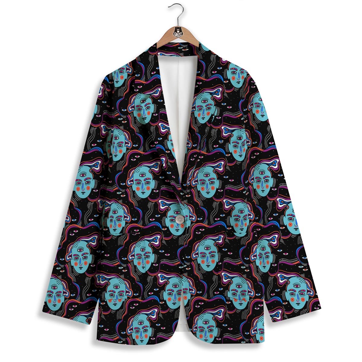 Psychedelic Hippie Retro Print Pattern Women's Blazer-grizzshop