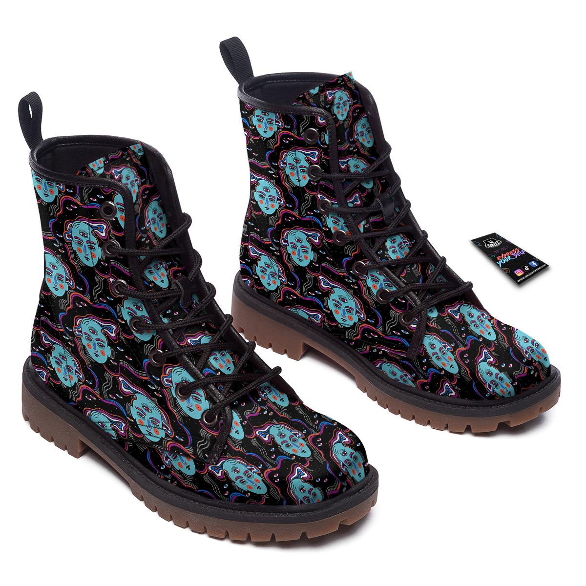 Psychedelic Hippie Retro Print Pattern Work Boots-grizzshop