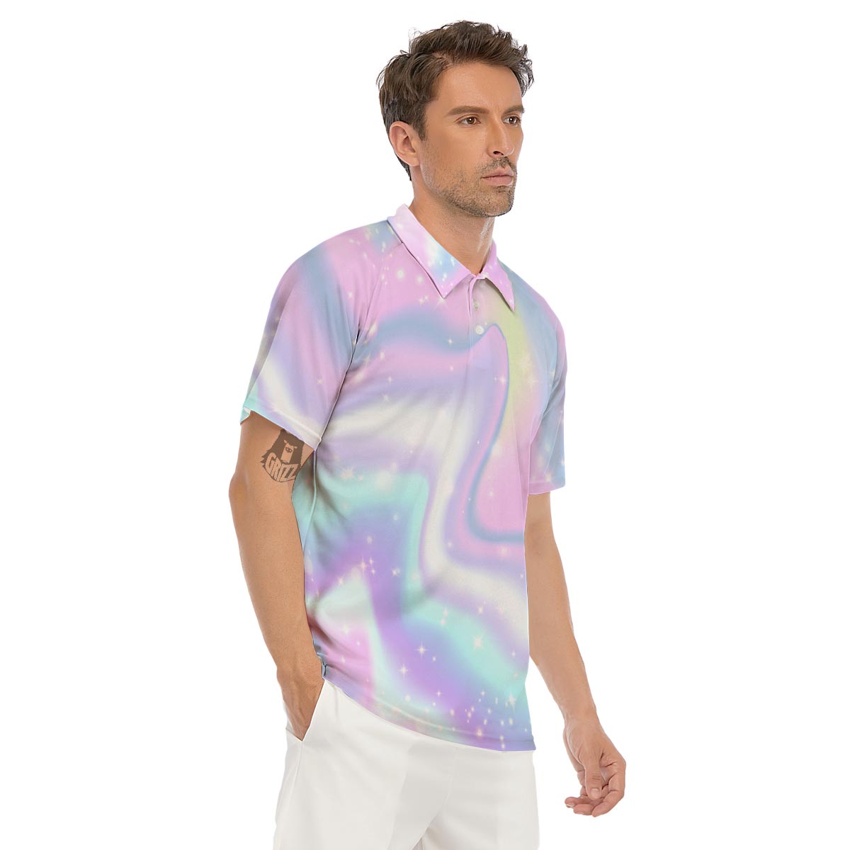 Psychedelic Holographic Men's Golf Shirts-grizzshop
