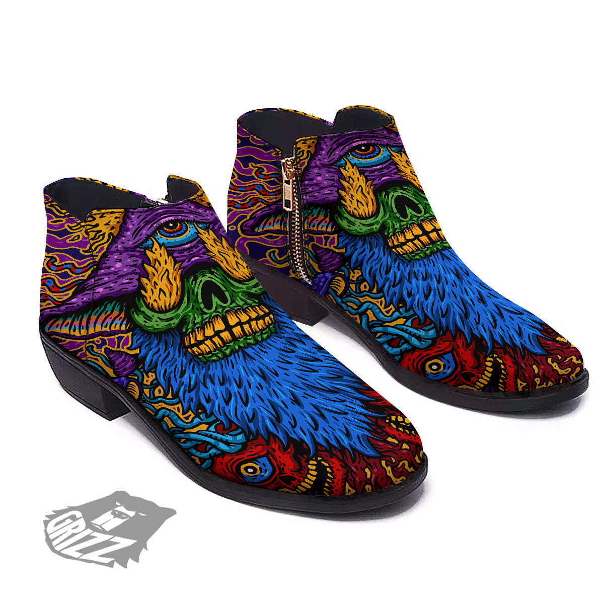 Psychedelic Magic Mushroom Print Ankle Boots-grizzshop