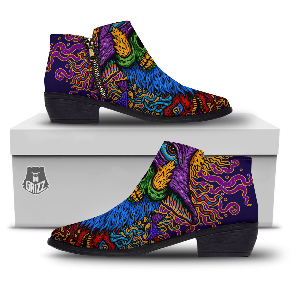 Psychedelic Magic Mushroom Print Ankle Boots-grizzshop