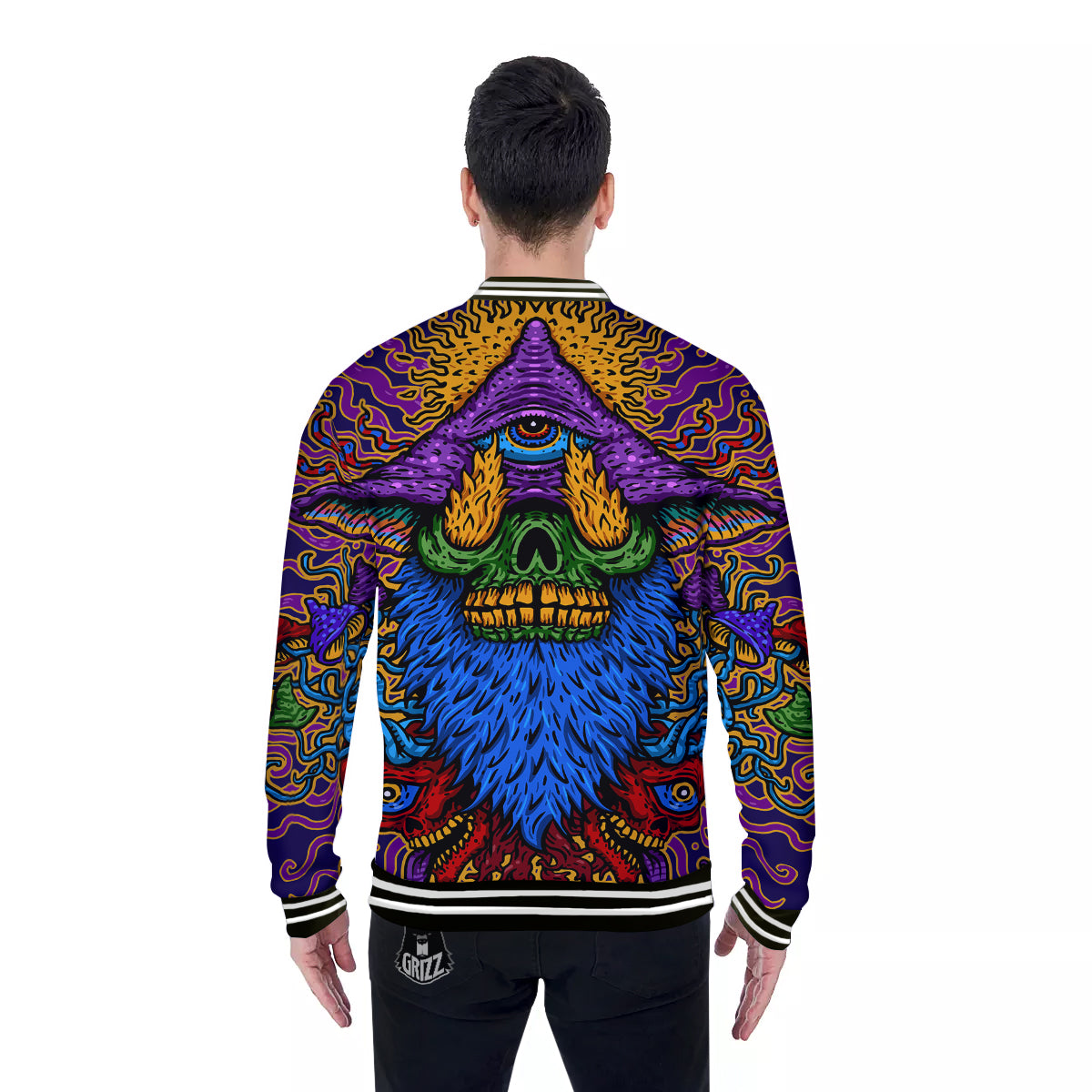 Psychedelic Magic Mushroom Print Baseball Jacket-grizzshop