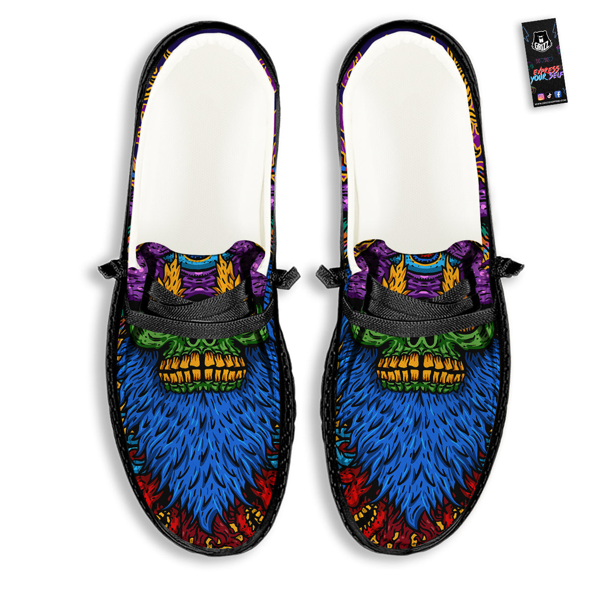 Psychedelic Magic Mushroom Print Black Loafers-grizzshop